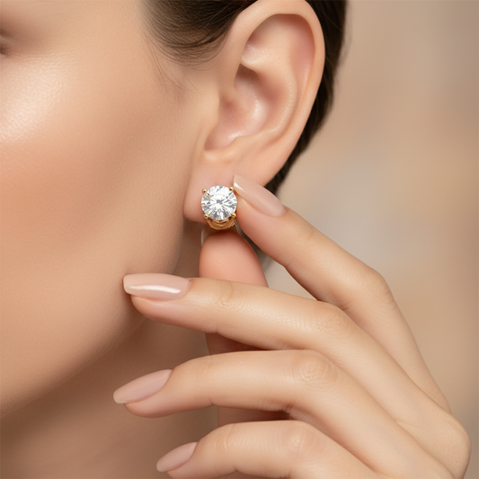 Heart Accent Round Cut Lab Grown Diamond Stud