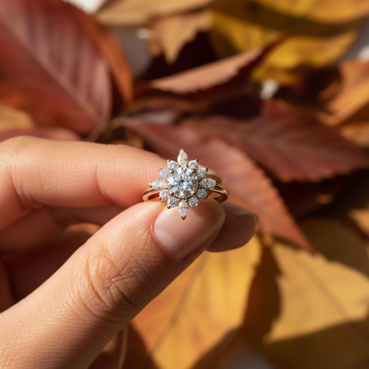 Round & Marquise Moissanite Floral Vintage Halo Ring