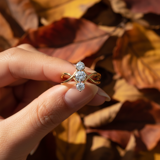 Round Cut Moissanite Trio Diamond Bridal Ring