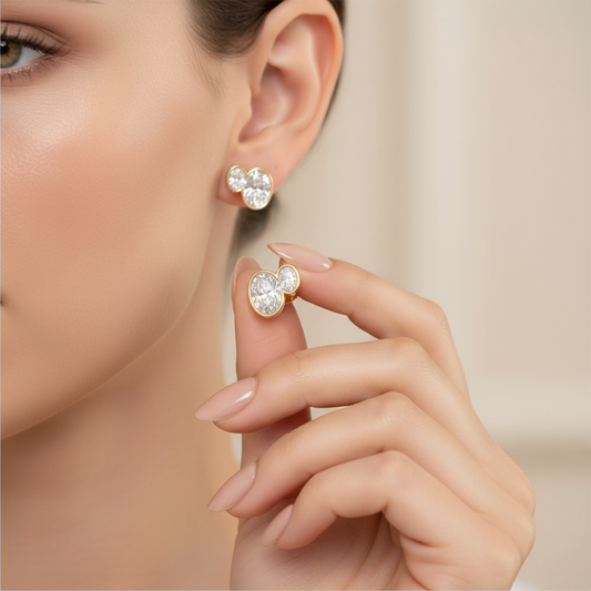 Two Stone Oval Cut Lab Grown Diamond Bezel Gold Studs