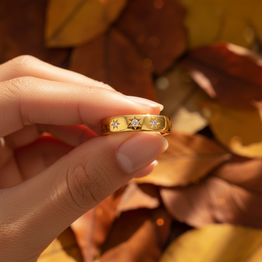 Round Cut Lab Grown Diamond Star Bezel Wedding Ring