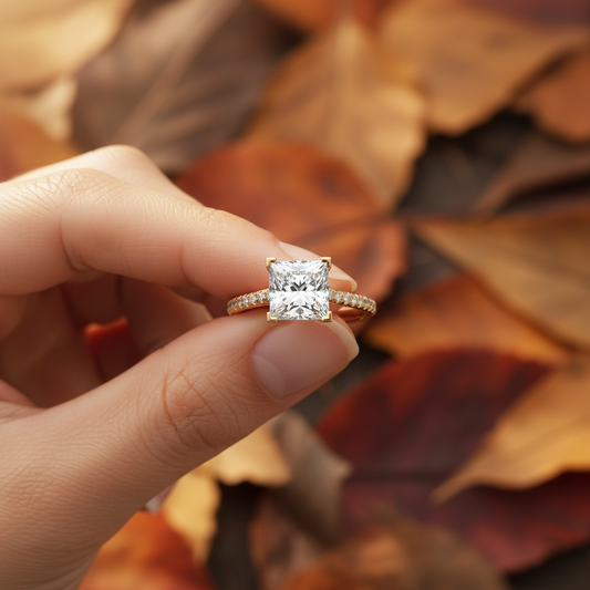 Princess Cut Moissanite Diamond Halo Bridal Ring