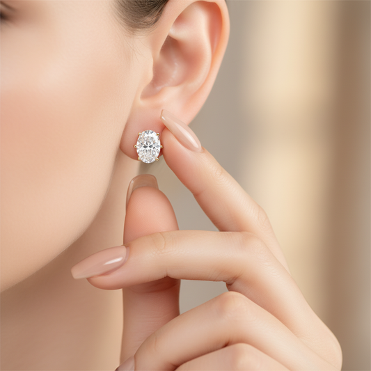 Oval Cut Moissanite Diamond 6 Prong Gold Stud