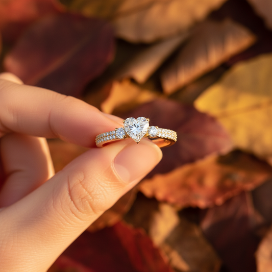 Heart & Round Trio 1.50 CT Moissanite Diamond Engagement Ring