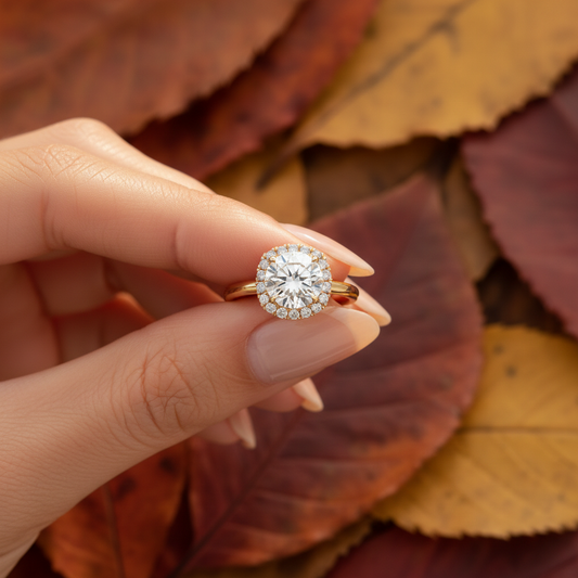Round Cut Lab Grown Diamond Halo Bridal Ring