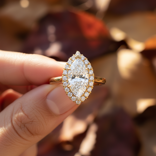 Marquise Cut Lab Grown Halo Bridal Ring