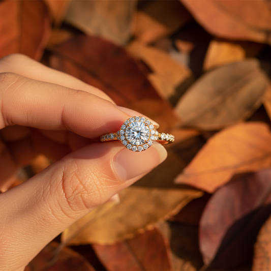 Round Cut Moissanite Solitaire Halo Bridal Ring