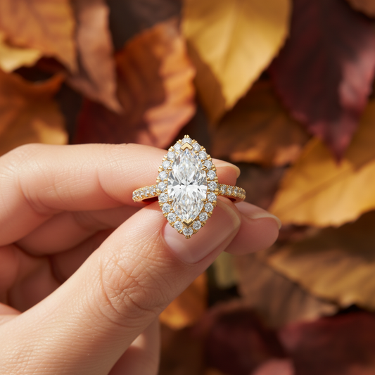 Marquise Cut Moissanite Pavé Halo Wedding Ring (Copy)