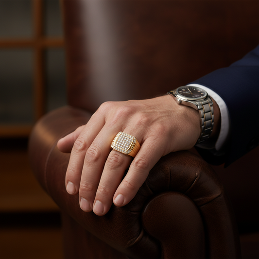 Noble Square Cluster Moissanite Diamond Gold Ring