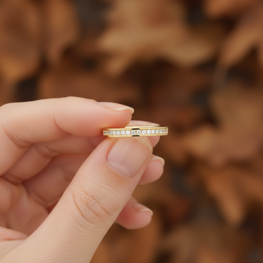 Yellow Gold Round Lab Diamond Channel Wedding Band