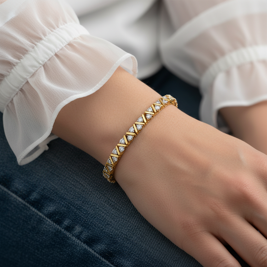 Modern Zig-Zag Round Moissanite Tennis Bracelet