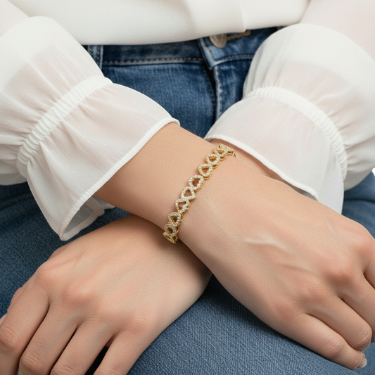 Golden Heart Moissanite Diamond Bracelet in Yellow Gold