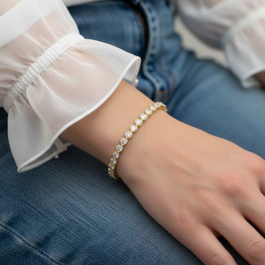 Heart Shaped Lab Grown Diamond Bezel Tennis Bracelet