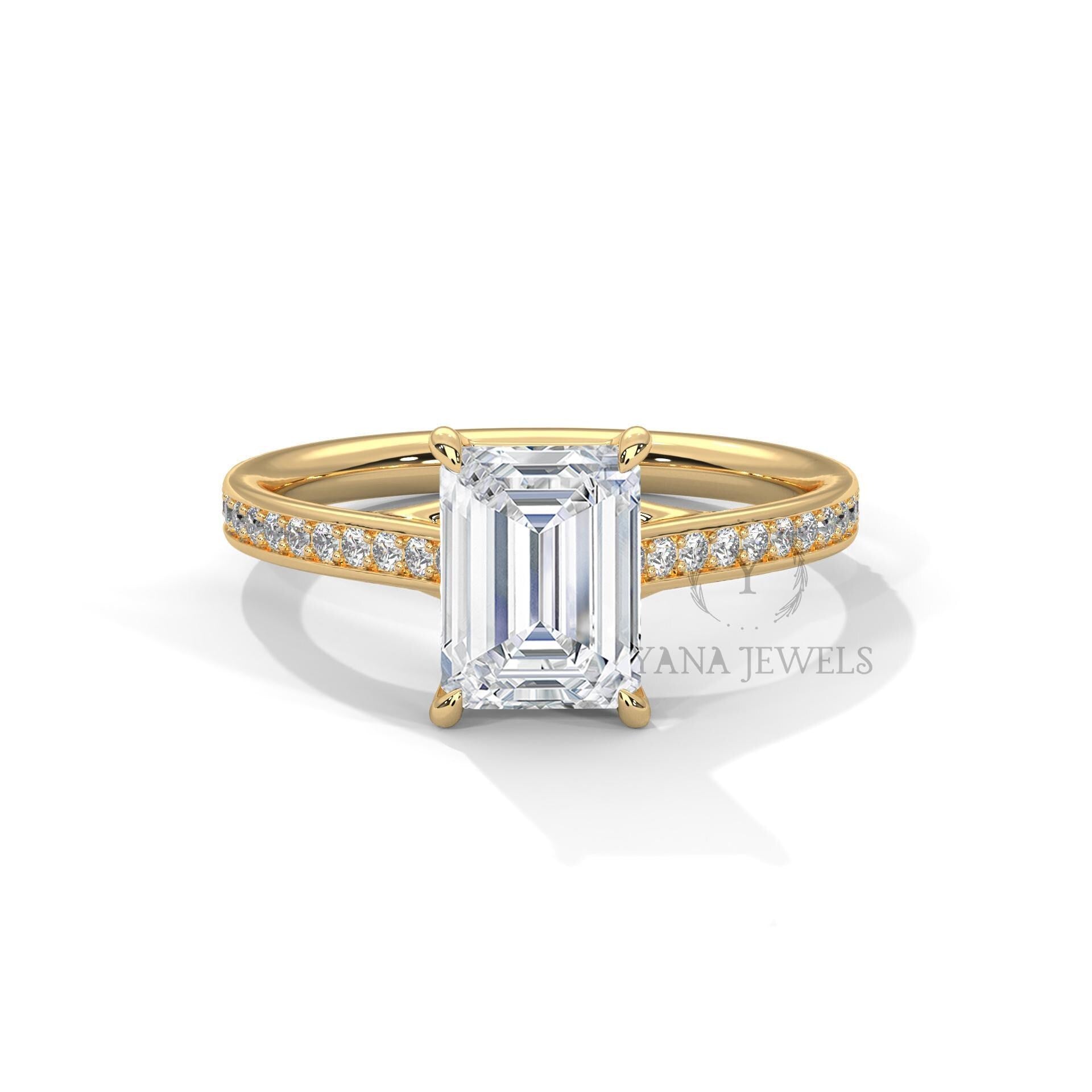 Elegant Emerald Cut Moissanite Engagement Ring