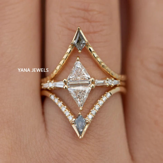 Kite Cut Salt & Pepper Moissanite Ring