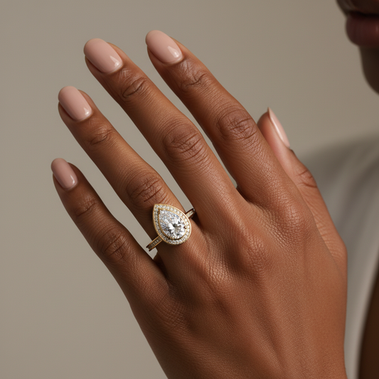 Pear Cut moissanite Diamond Halo Engagement Ring