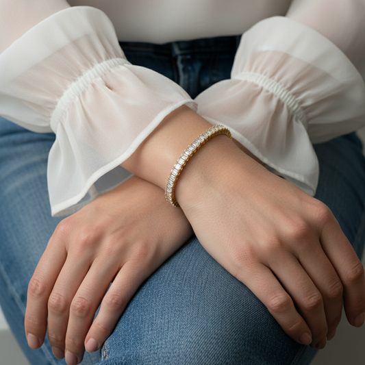 Emerald Cut Moissanite Diamond Tennis Bracelet | Yana