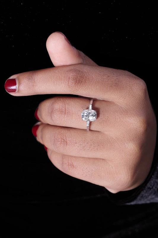 Lab Grown Diamond Cushion Cut Three Stone Engagement Ring with Baguettes