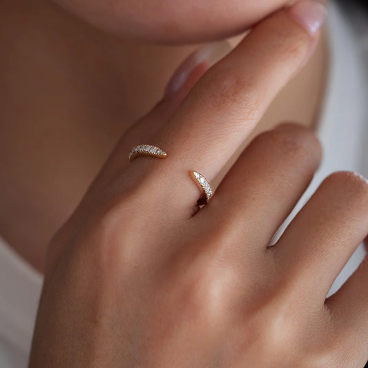 14K Yellow Gold Round Moissanite Diamond Half Eternity Open Ring