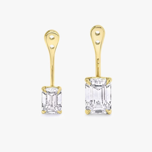 Emerald Cut Solitaire Drop Earrings Custom Length