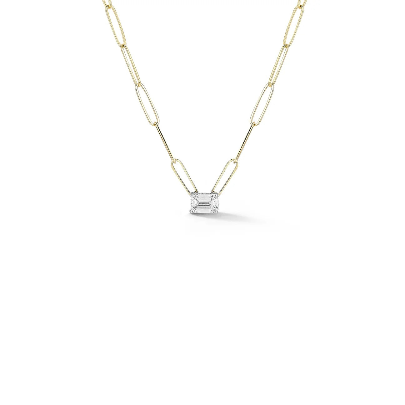 Emerald Cut Diamond Solitaire Paperclip Necklace