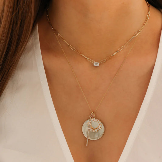 Emerald Cut Diamond Solitaire Paperclip Necklace