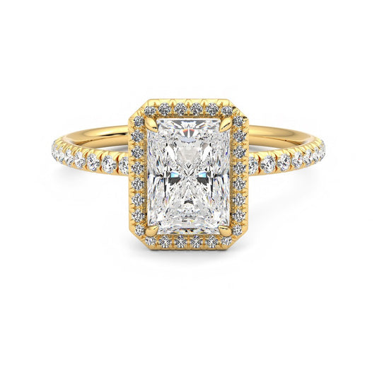 oval solitaire engagement ring with floral blue sapphire halo