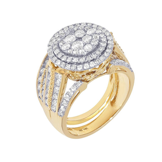 Round Cluster Double Halo Diamond Bridal Ring Set