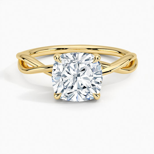 Solitaire Cushion Diamond Engagement Ring in 18K Yellow Gold