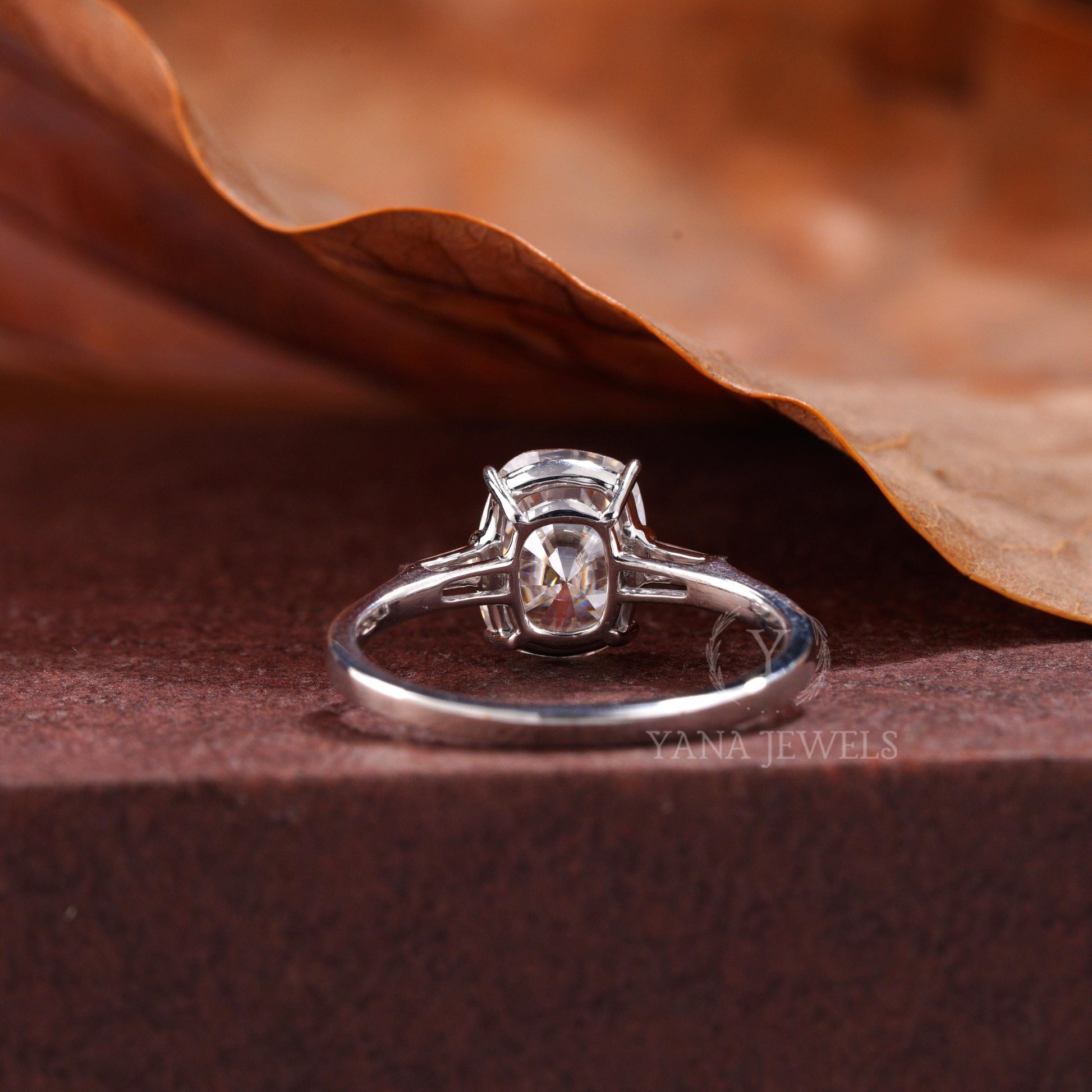 Lab Grown Diamond Cushion Cut Three Stone Engagement Ring with Baguettes
