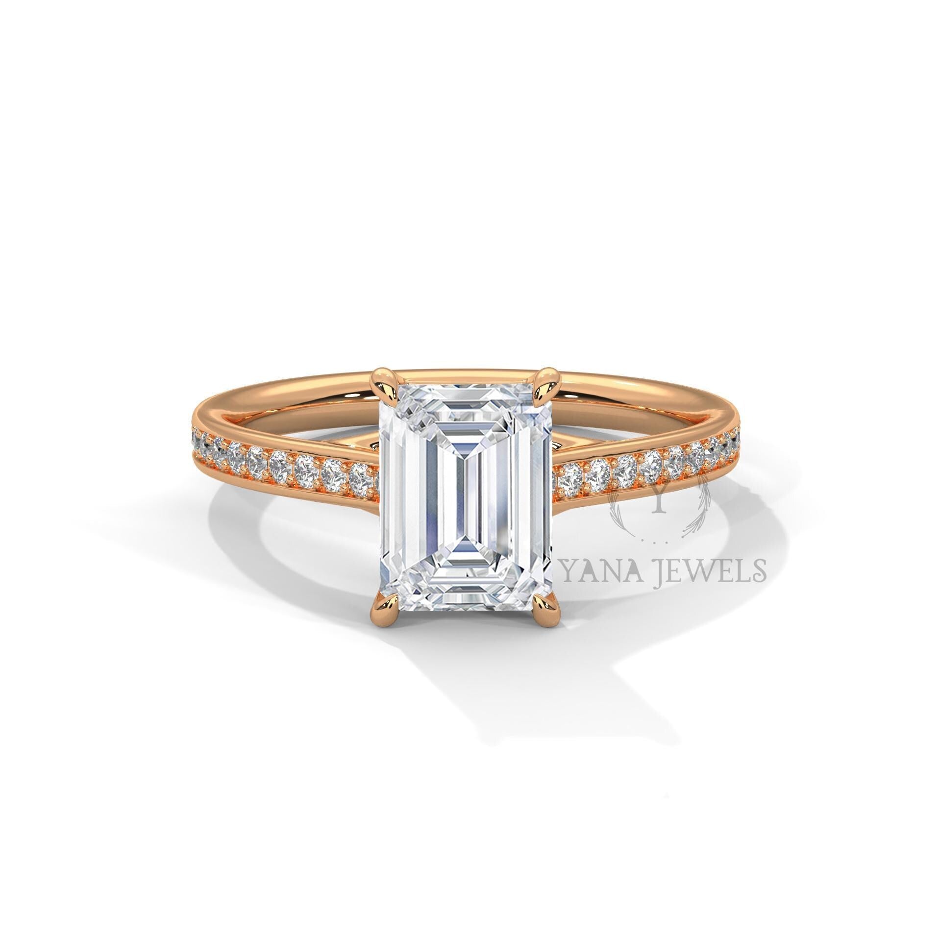 Elegant Emerald Cut Moissanite Engagement Ring