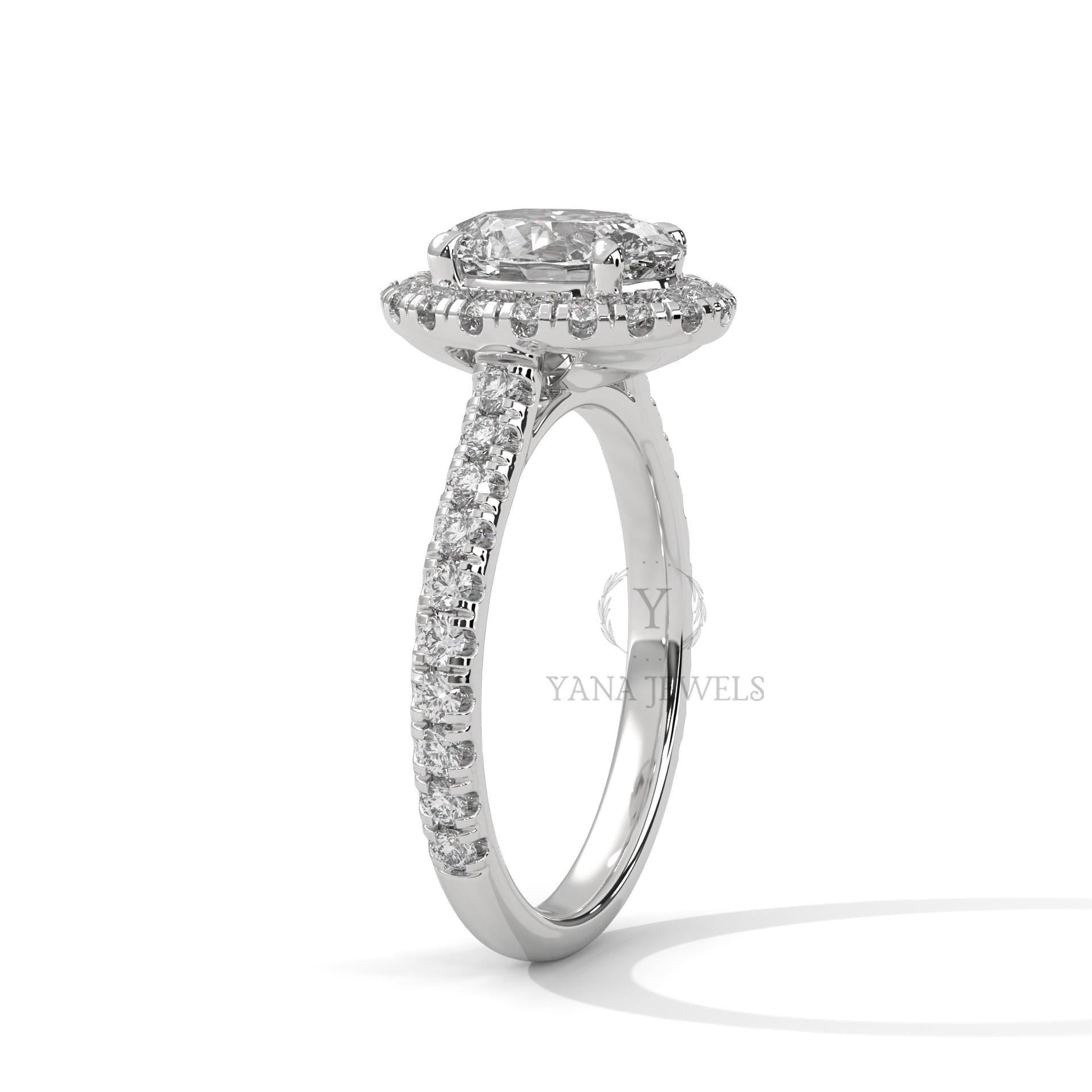 Oval Cut Halo Moissanite Engagement Ring