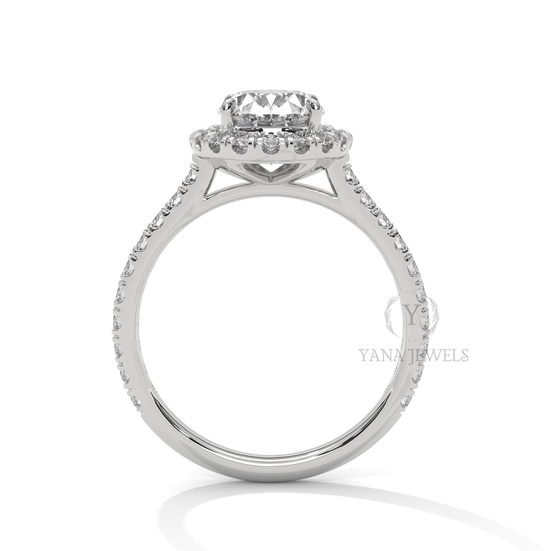 Oval Cut Halo Moissanite Engagement Ring
