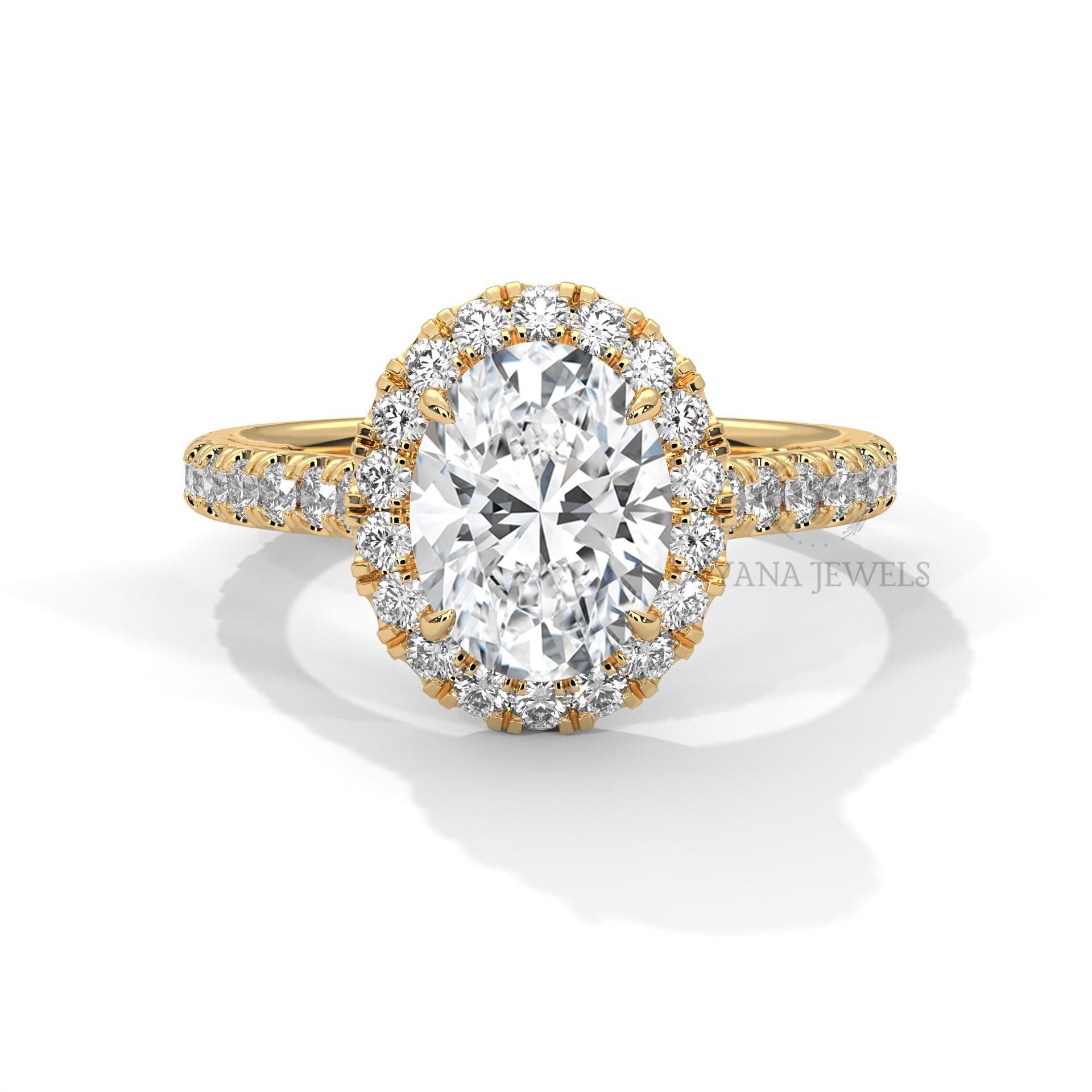 Oval Cut Halo Moissanite Engagement Ring
