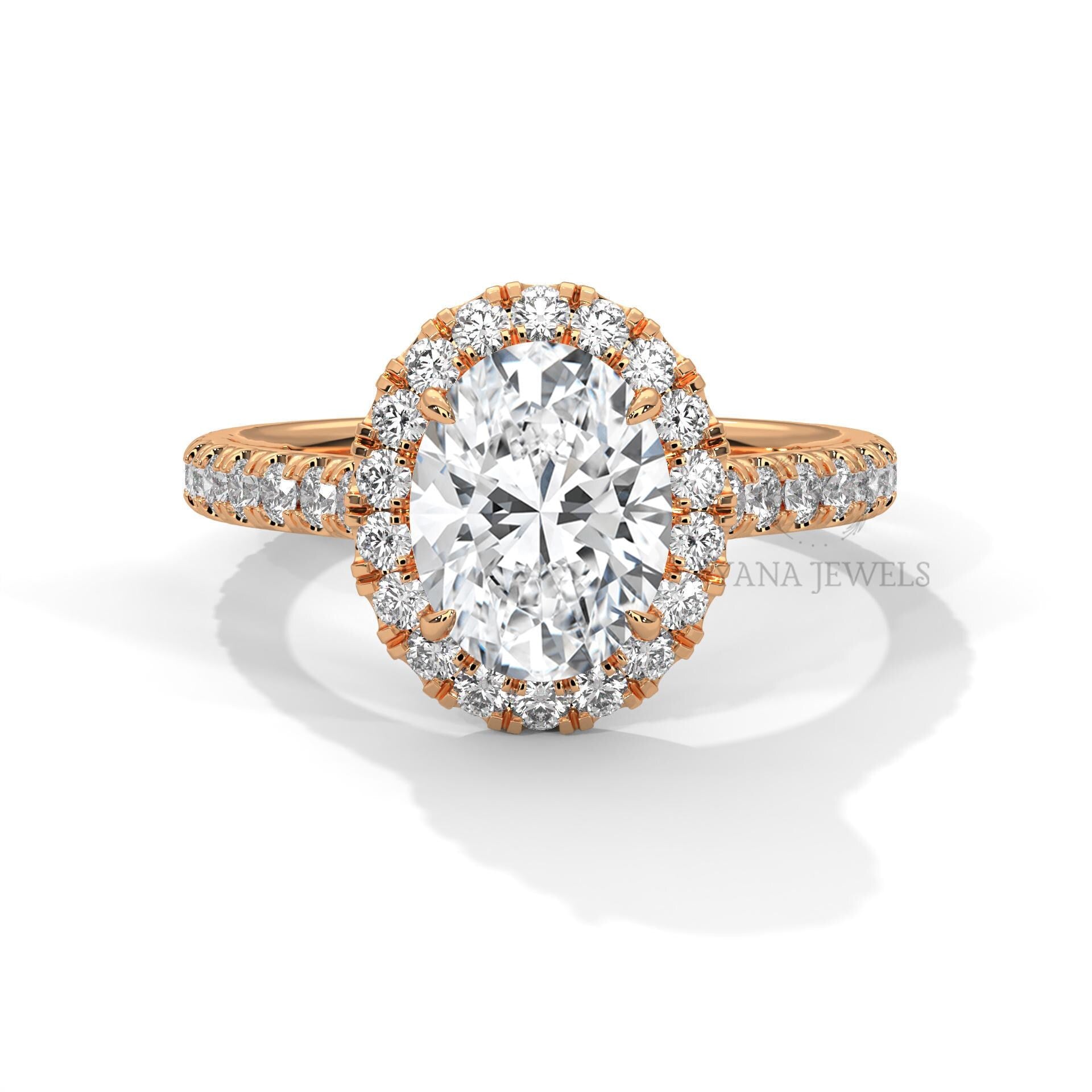 Oval Cut Halo Moissanite Engagement Ring