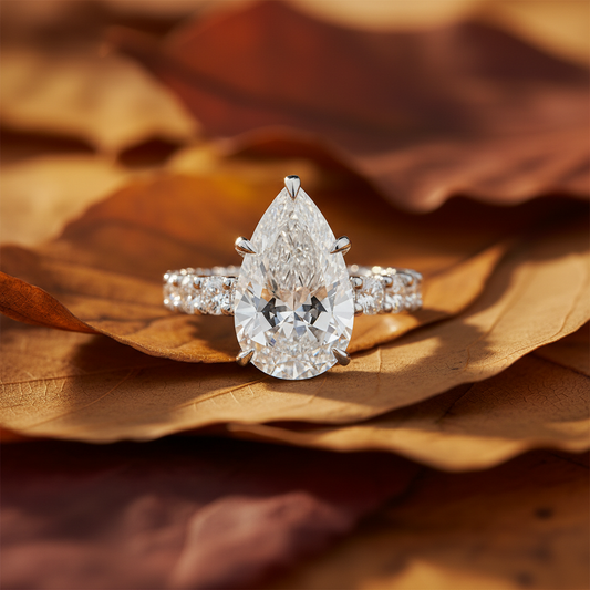 5.0 CT Pear Cut Lab-Grown Diamond Ring – IGI Certified E/VVS2 Diamond – 14KT Solid White Gold – 7.65 CTW Halo Engagement Ring For Her