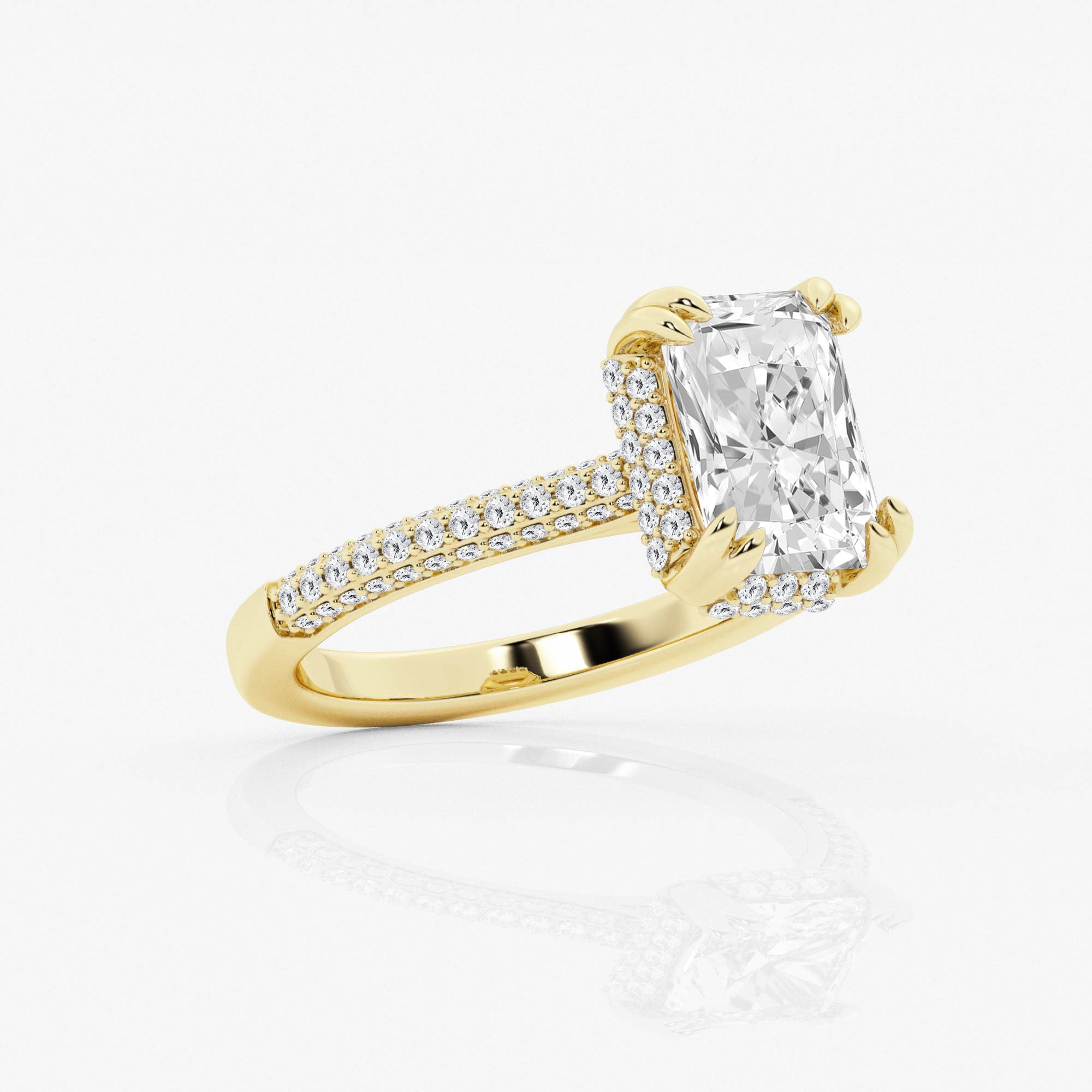 Hidden Halo Engagement Ring - Radiant Diamond - 18K Yellow Gold