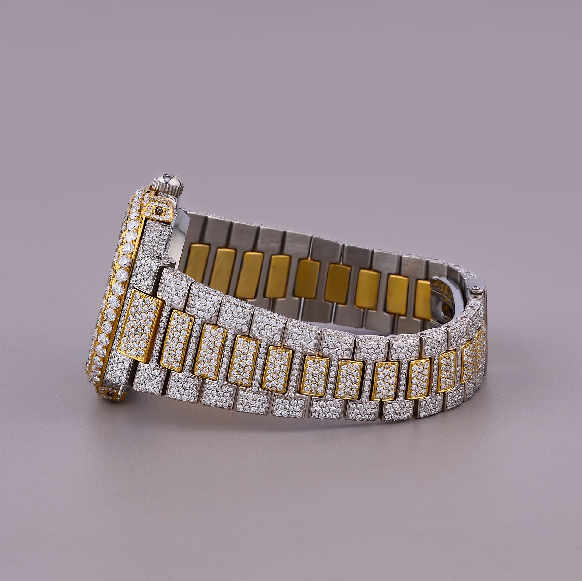 luxury two tone moissanite watch round bezel iced out