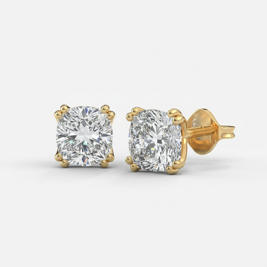 Double Claw Prong Cushion Cut Moissanite Diamond Stud