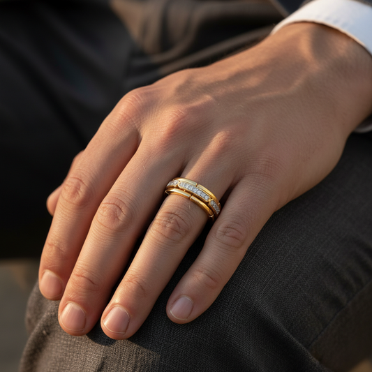 Aurora Moissanite Diamond Link Gold Designer Ring