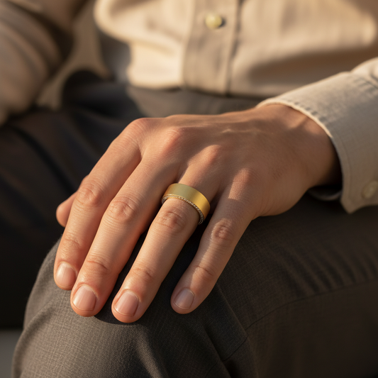 Men’s Matte Gold Wedding Band with Inner Lab Grown Diamonds