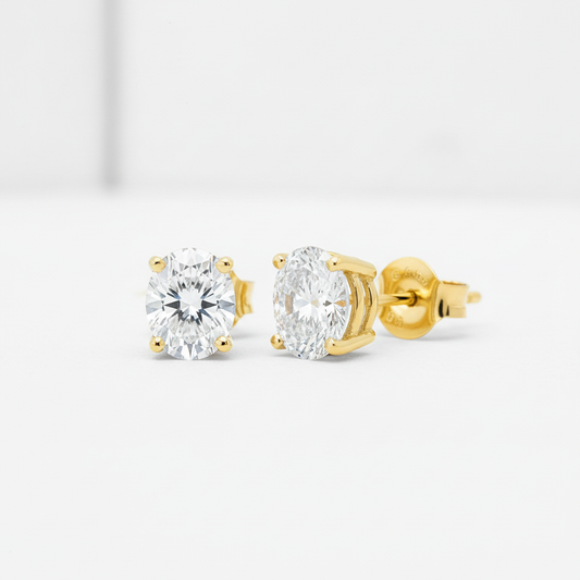 Oval Cut Lab Grown Diamond 4 Prong Gold Stud
