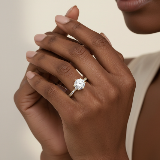 Round Cut Moissanite Diamond Halo Engagement Ring