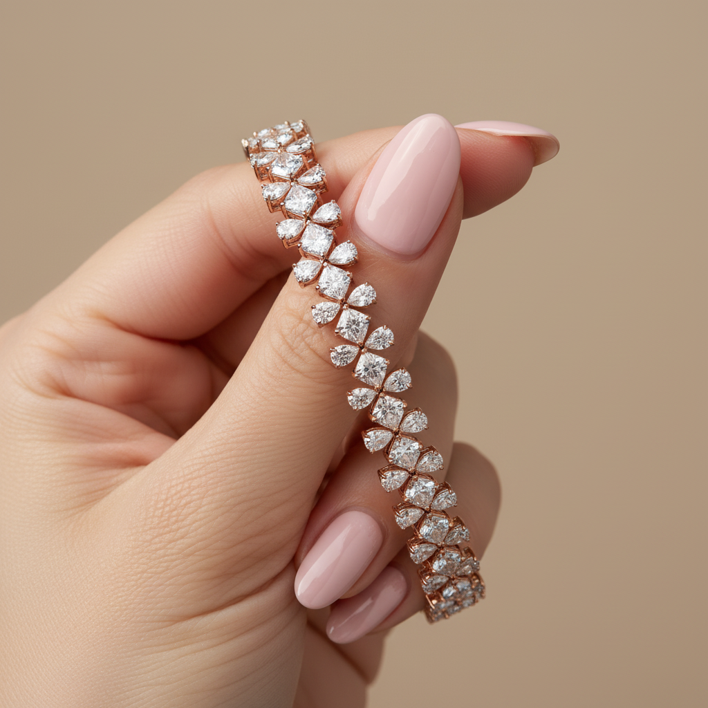 3 Row Fancy Cut Moissanite Diamond Tennis Bracelet