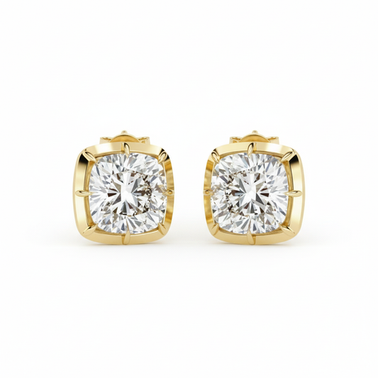 Cushion Cut 8 Prong Lab Grown Diamond Stud Earrings