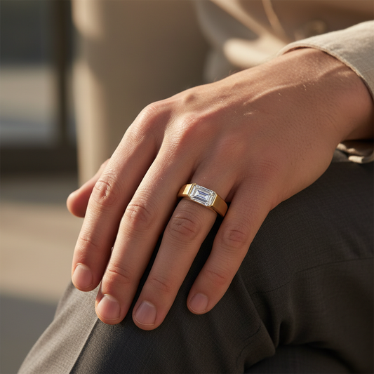 Apex Emerald Cut Moissanite Diamond Gold Ring