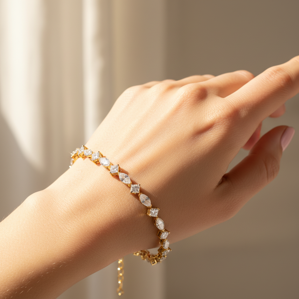 Marquise & Princess Cut Moissanite Diamond Tennis Bracelet