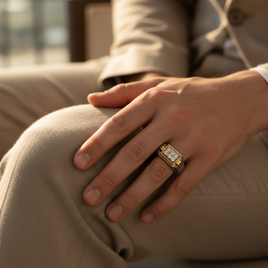 Executive Two Tone Moissanite Diamond Mens Ring