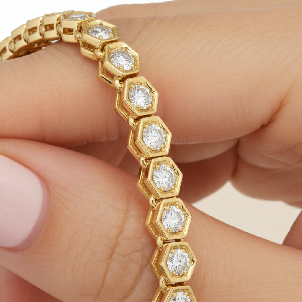 Luxury Hexagon Set Moissanite Diamond Tennis Bracelet