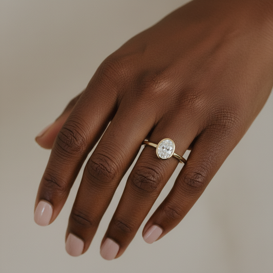 Oval Cut Moissanite Diamond Bezel Bridal Ring